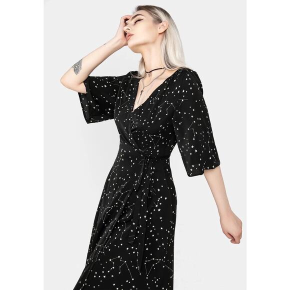 Disturbia Celestial Midi Kimono Dress Black & White constellation print  US 6 - Picture 11 of 12